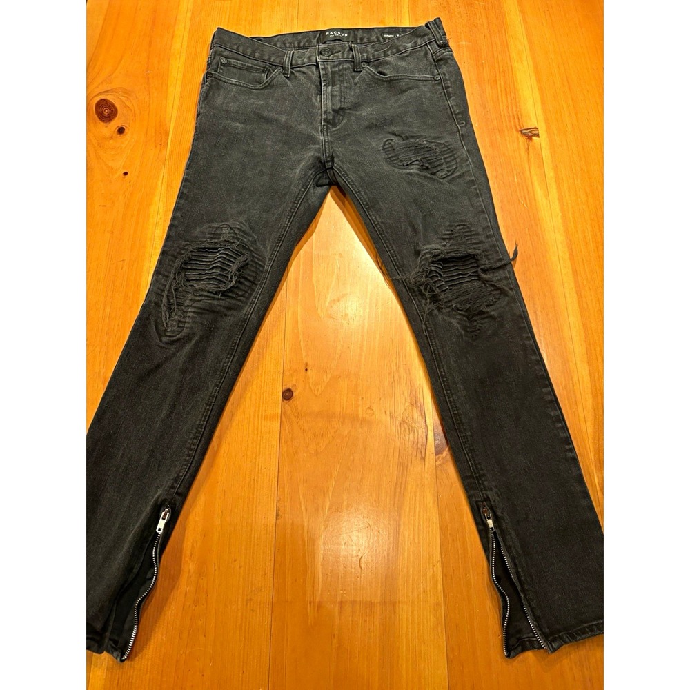 PacSun Men's 32x30 Skinniest Black Jeans Distressed Ripped Ankle Zipper Stretch